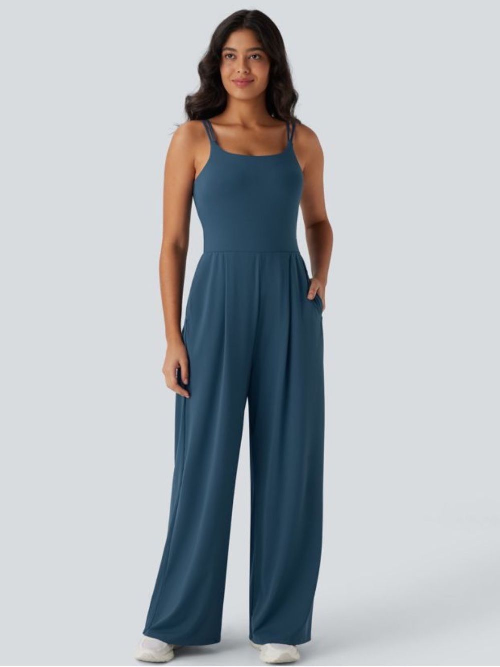 Halara SoftlyZero Airy Easy Peezy Yoga Jumpsuit Majolica Blue Double Strap S